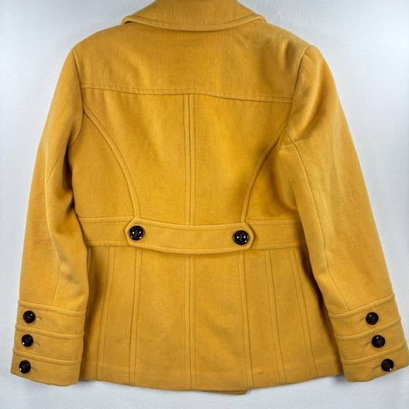 St. Johns Bay Pea Coat Womens SZ L Deep Yellow Classic Double Breasted Buttons - Picture 9 of 10
